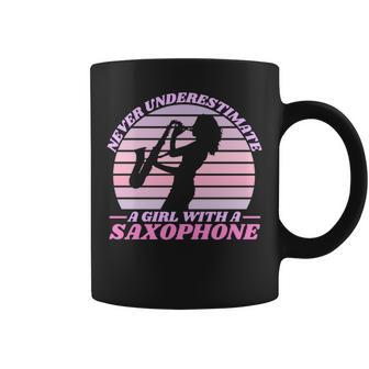 Never Underestimate A Girl With A Saxophone Saxophonist Coffee Mug | Mazezy