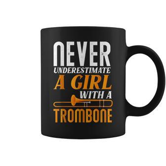 Never Underestimate A Girl With A Trombone Funny Trombonist Coffee Mug | Mazezy
