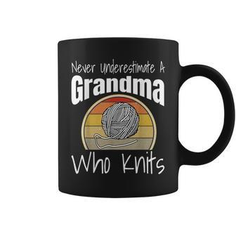 Never Underestimate A Grandma Who Knits Knitting Retro Funny Coffee Mug - Seseable