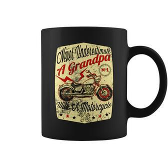Never Underestimate A Grandpa Gift For Daddy Biker Coffee Mug - Seseable