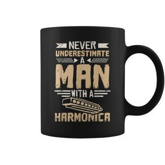 Never Underestimate A Man With A Harmonica Gift For Mens Coffee Mug - Seseable