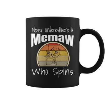 Never Underestimate A Memaw Who Spins Yarn Spinning Wheel Gift For Womens Coffee Mug | Mazezy