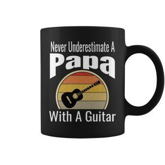 Never Underestimate A Papa With A Guitar Funny Retro Music Coffee Mug - Seseable