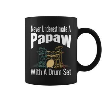 Never Underestimate A Papaw With A Drum Set Retro Drummer Coffee Mug - Seseable