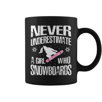 Never Underestimate A Snowboard Girl Funny Snowboarding Gift Coffee Mug - Seseable
