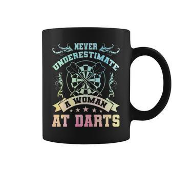 Never Underestimate A Woman At Darts Dartplayer Darting Coffee Mug - Seseable