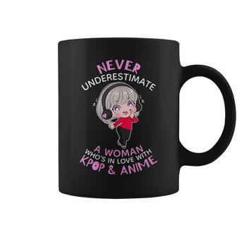 Never Underestimate A Woman In Love With Kpop And Anime Gift For Womens Coffee Mug - Seseable