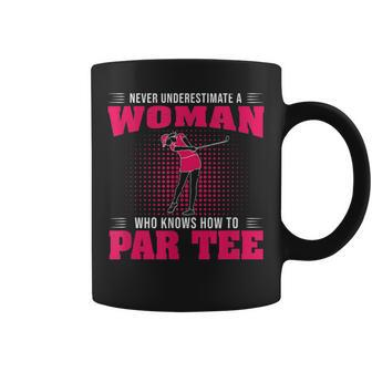 Never Underestimate A Woman Who Golf Funny Golfing Golfer Coffee Mug - Seseable