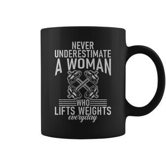 Never Underestimate A Woman Who Lifts Weights Bodybuilding Coffee Mug - Seseable