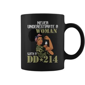 Never Underestimate A Woman With Dd214 Female Veterans Day Coffee Mug - Seseable