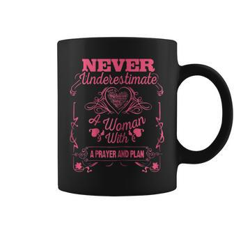 Never Underestimate A Woman With Prayer & Plan Jesus Gift For Womens Coffee Mug - Seseable