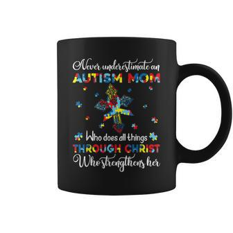 Never Underestimate An Autism Mom Autism Awareness Gifts Gifts For Mom Funny Gifts Coffee Mug | Mazezy CA