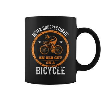 Never Underestimate An Old Guy On A Bicycle Cycling Biking Coffee Mug - Seseable