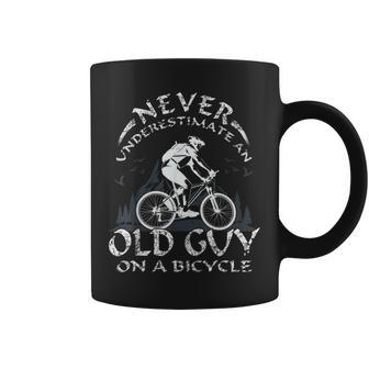 Never Underestimate An Old Guy On A Bicycle Mountainbike Gift For Mens Coffee Mug - Seseable