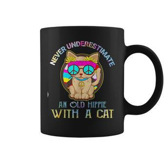Never Underestimate An Old Hippie With A Cat Funny Coffee Mug - Seseable