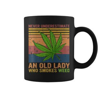 Never Underestimate An Old Lady Who Smokes Weed Cannabis Coffee Mug - Seseable