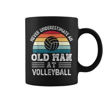 Never Underestimate An Old Man At Volleyball Fathers Day Gift For Mens Coffee Mug - Seseable