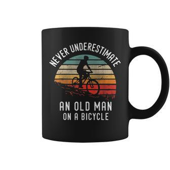 Never Underestimate An Old Man On A Bicycle Mountain Bike Gift For Mens Coffee Mug - Seseable