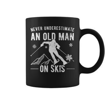 Never Underestimate An Old Man On Skis Skiing Old Man Funny Gifts Coffee Mug | Mazezy