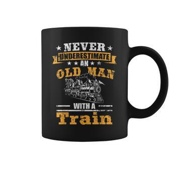 Never Underestimate An Old Man Railroad Collector Train Gift For Mens Coffee Mug | Mazezy