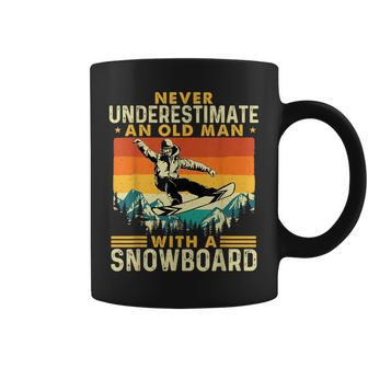 Never Underestimate An Old Man Snowboarding Snowboarder Old Man Funny Gifts Coffee Mug | Mazezy