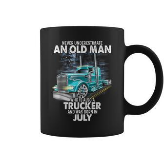 Never Underestimate An Old Man Who Is A Trucker Born In July Old Man Funny Gifts Coffee Mug | Mazezy
