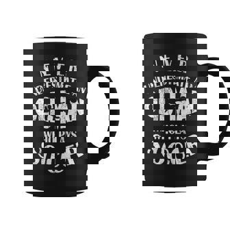 Never Underestimate An Old Man Who Plays Soccer Funny Old Man Funny Gifts Coffee Mug | Mazezy