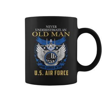 Never Underestimate An Old Man Who Served In The Air Force Old Man Funny Gifts Coffee Mug | Mazezy