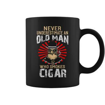 Never Underestimate An Old Man Who Smokes Cigar Coffee Mug - Seseable