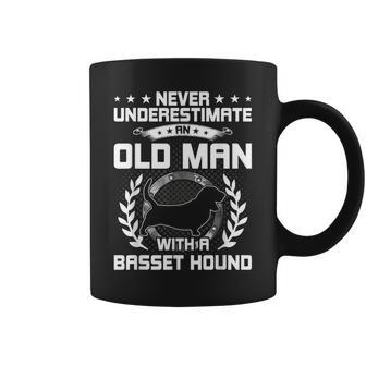 Never Underestimate An Old Man With A Basset Hound Gift Old Man Funny Gifts Coffee Mug | Mazezy