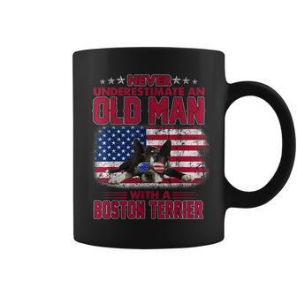 Never Underestimate An Old Man With A Boston Terrier Usa Old Man Funny Gifts Coffee Mug | Mazezy