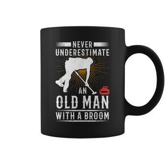 Never Underestimate An Old Man With A Broom Curling Gift Gift For Mens Coffee Mug | Mazezy