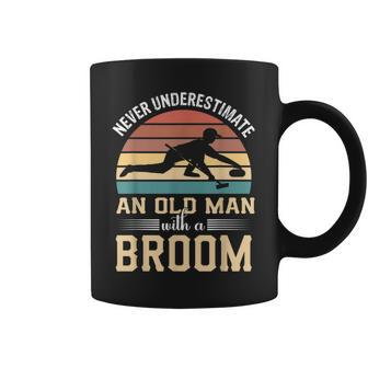 Never Underestimate An Old Man With A Broom Curling Grandpa Grandpa Funny Gifts Coffee Mug | Mazezy
