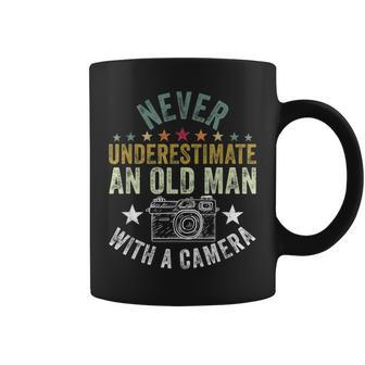 Never Underestimate An Old Man With A Camera Lover Cameraman Old Man Funny Gifts Coffee Mug | Mazezy