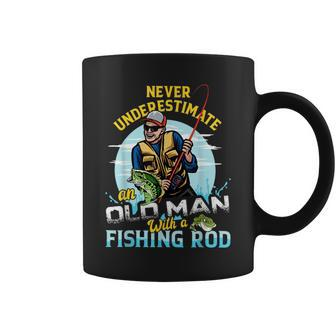 Never Underestimate An Old Man With A Fishing Rod Funny Coffee Mug - Seseable