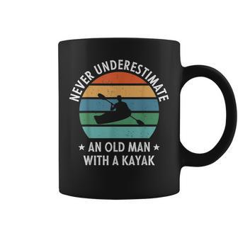 Never Underestimate An Old Man With A Kayak Retro Vintage Coffee Mug - Seseable