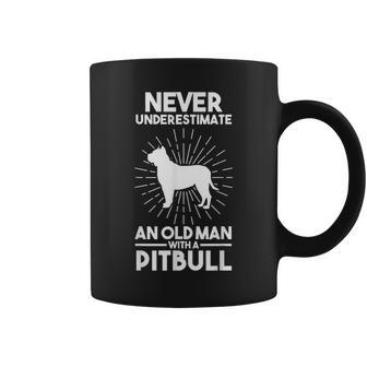 Never Underestimate An Old Man With A Pitbull Gift For Mens Coffee Mug - Seseable