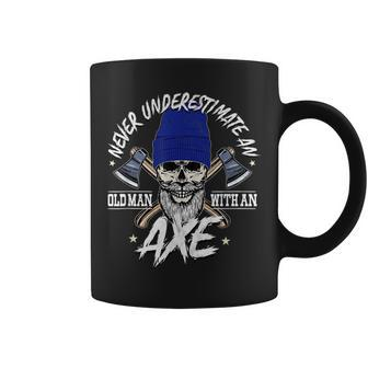 Never Underestimate An Old Man With Axe Throwing Lumberjack Coffee Mug - Seseable