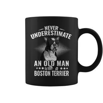 Never Underestimate An Old Man With Boston Terrier Dog Old Man Funny Gifts Coffee Mug | Mazezy