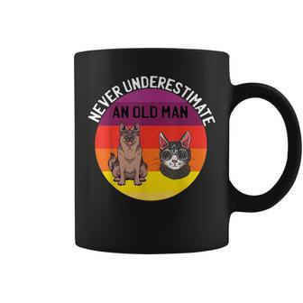Never Underestimate An Old Man With German Shepherd Cat Gift For Mens Coffee Mug - Seseable