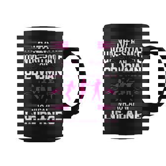 Never Underestimate An Old Woman Who Can Line Dance Old Woman Funny Gifts Coffee Mug | Mazezy