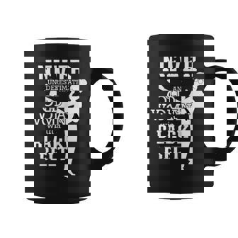 Never Underestimate An Old Woman With A Black Belt Taekwondo Old Woman Funny Gifts Coffee Mug | Mazezy