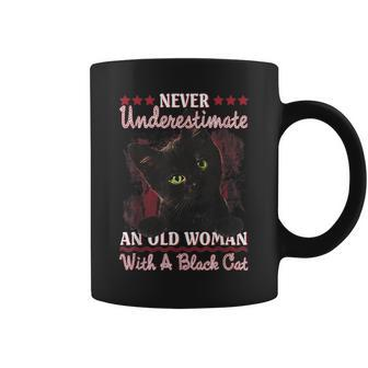 Never Underestimate An Old Woman With A Black Cat Coffee Mug - Seseable