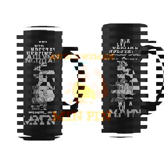 Never Underestimate An Old Woman With A Min Pin Old Woman Funny Gifts Coffee Mug | Mazezy