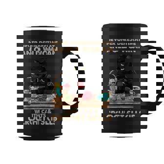 Never Underestimate An Old Woman With Cats & Crochet Skills Old Woman Funny Gifts Coffee Mug | Mazezy