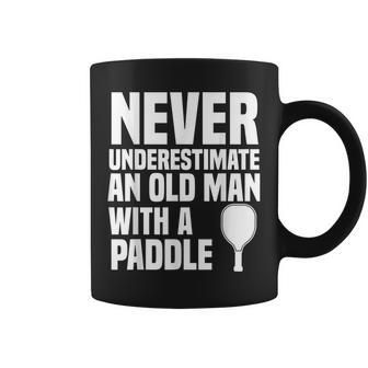 Never Underestimate And Old Man With A Paddle | Pickleball Coffee Mug - Seseable