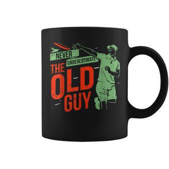 Never Underestimate Old Guy Disc Golf Player Fun Print Coffee Mug - Seseable