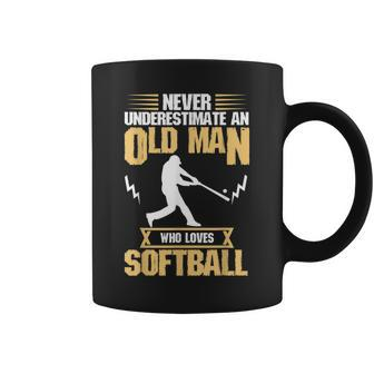 Never Underestimate Old Man Who Love Softball Coffee Mug - Seseable