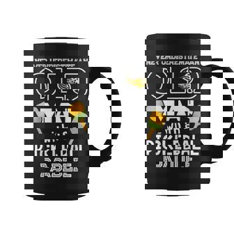 Never Underestimate Old Man With A Pickleball Paddle Gift Old Man Funny Gifts Coffee Mug | Mazezy