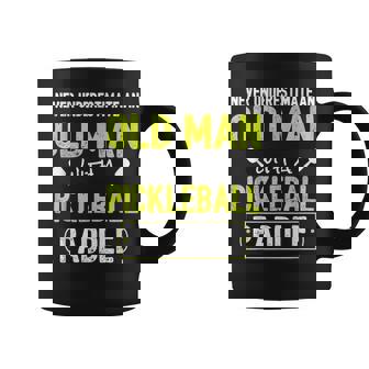 Never Underestimate Old Man With Pickleball Paddle Old Man Funny Gifts Coffee Mug | Mazezy